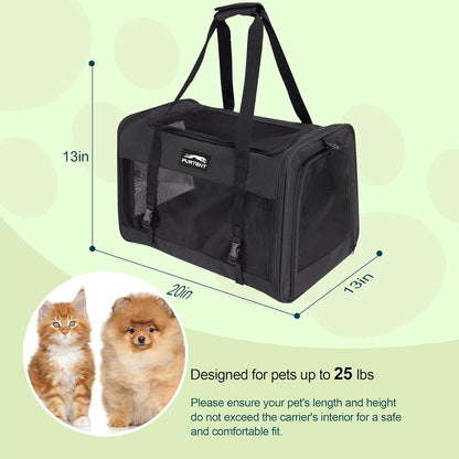 Large Cat Carrier Soft Small Pet Carrier for Medium Cats Dogs Puppies Travel Carrier Soft Side UP to 25 Lbs,Black