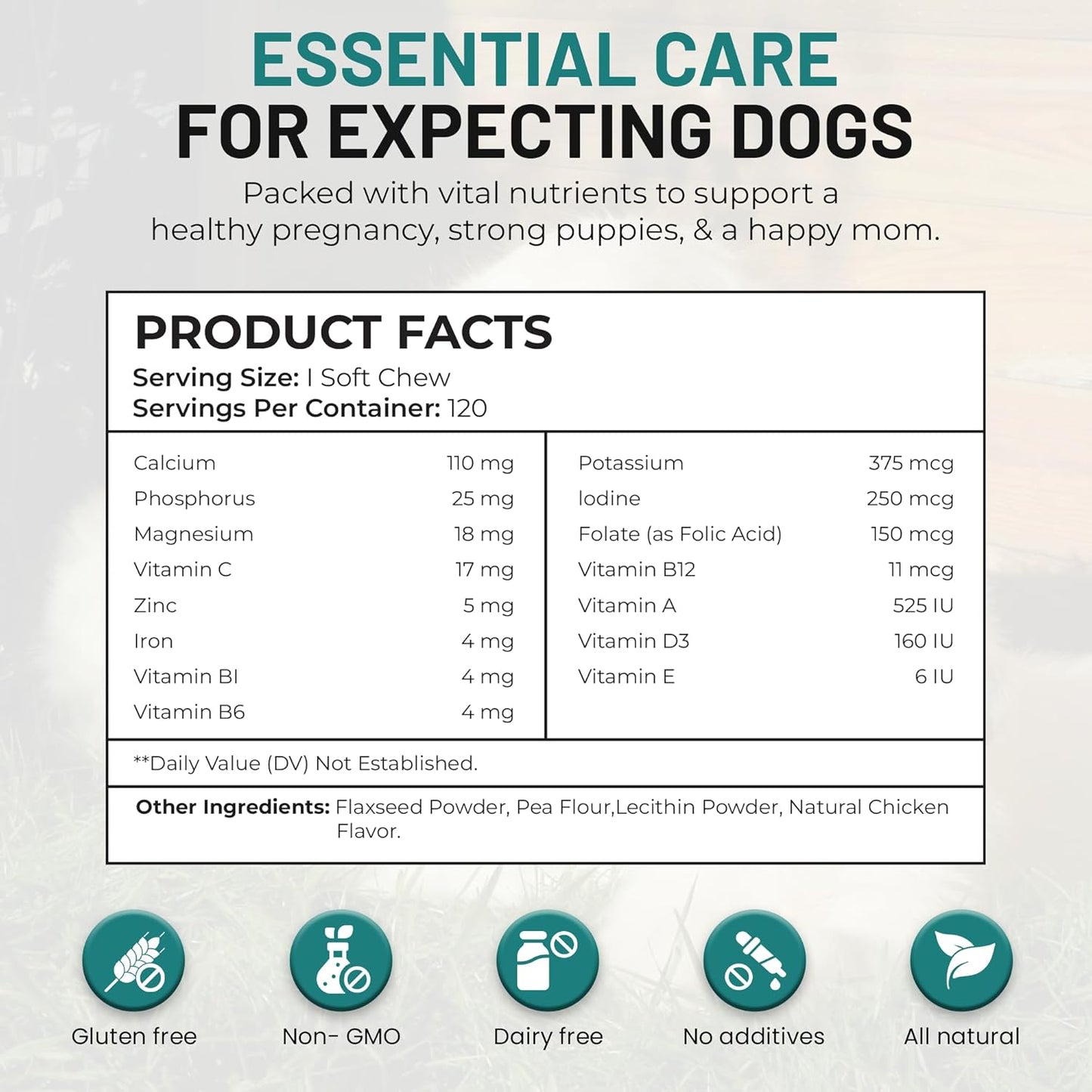 Dog Vitamins and Supplements - Chewable Dog Prenatal Vitamins for Large and Small Breed - Multivitamin Supplement for Health Support and Development - 120 Soft Chews