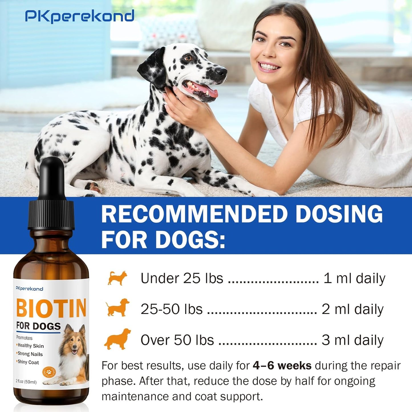 Liquid Biotin Supplement for Dogs, 2000 mcg, Strengthens Dog Nails, Promotes Healthy Coat & Skin with Biotin and Collagen, Slows Down Dog Shedding, Relieves Dry Skin, Faster Absorption, 2 oz
