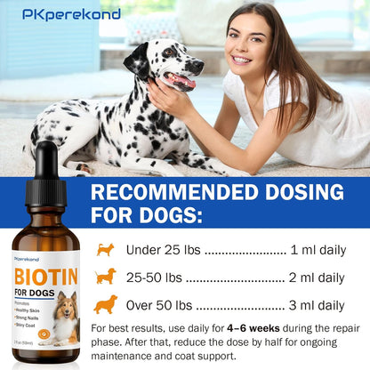 Liquid Biotin Supplement for Dogs, 2000 mcg, Strengthens Dog Nails, Promotes Healthy Coat & Skin with Biotin and Collagen, Slows Down Dog Shedding, Relieves Dry Skin, Faster Absorption, 2 oz