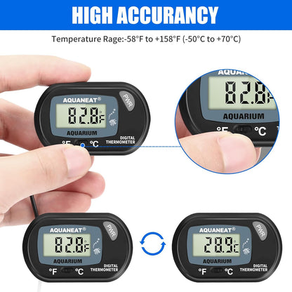 AQUANEAT Aquarium Thermometer, Fish Tank Thermometer, Digital Temperature Test, with Large LCD Display (1 Pack)