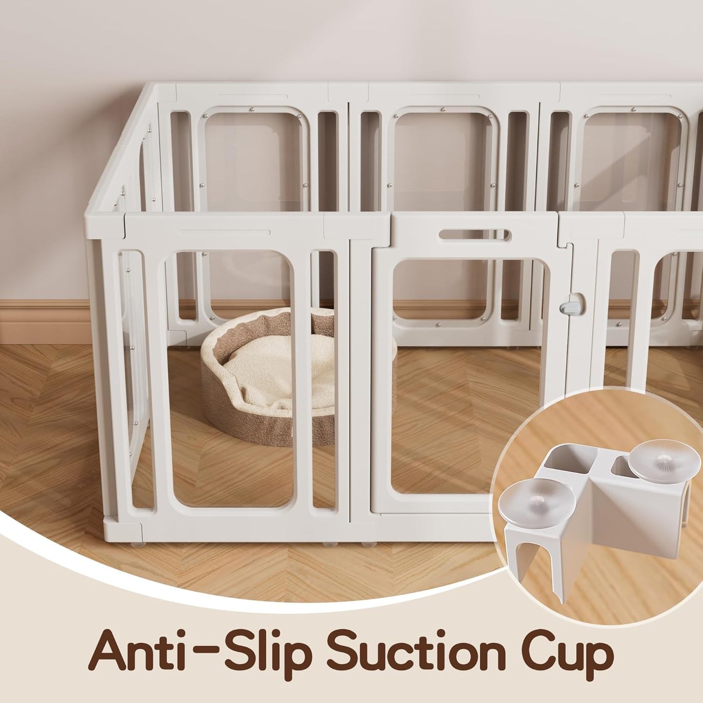 Jalove Dog Playpen Indoor, 24" H Plastic Dog Play Pen with Window, Clear Acrylic Pet Playpen for Puppy Cat Rabbit Ferret, Small Dogs Fence Crate Kennel, Whelping Cage (White, 10 Panels)