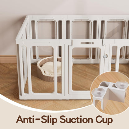 Jalove Dog Playpen Indoor, 24" H Plastic Dog Play Pen with Window, Clear Acrylic Pet Playpen for Puppy Cat Rabbit Ferret, Small Dogs Fence Crate Kennel, Whelping Cage (White, 10 Panels)