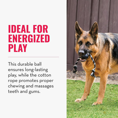 KONG Extreme Ball with Rope - Dog Fetch Toy with Rope for Easy Throwing - Durable Dog Ball Toy for Tug, Playtime & More s Most Durable Natural Rubber - Black - for Large Dogs