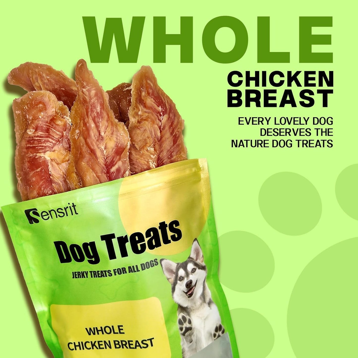 Whole Chicken Breast Dog Treats - Meaty, Chewy Jerky Strips for Large Dogs - High Protein Snacks, Training Rewards, 45% Protein Content for Muscle Support