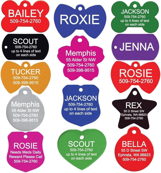 GoTags Dog Tags, Personalized Engraved Dog and Cat ID Tags for Pets, Custom Engraved on Both Sides, Various Shapes Including Bone, Round, Heart, Bow Tie, Star, and Badge (Large - Pack of 1)