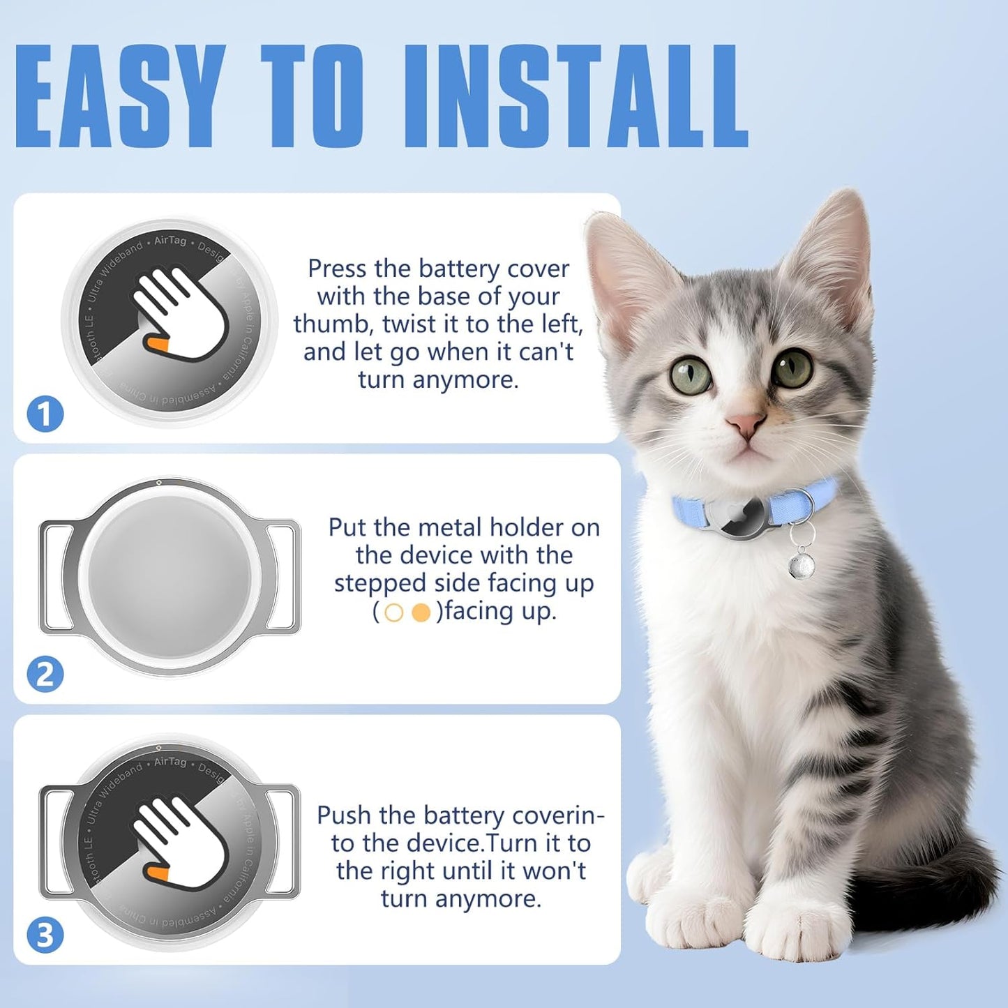 AirTag Cat Collar, Ultra Elastic Cat Tracker Collar with Apple Air Tag Holder, [Lightweight & Scratch Resistant] Stepless Adjustable GPS Pet Tracking Collars for Cats Kittens [Reflective Blue]