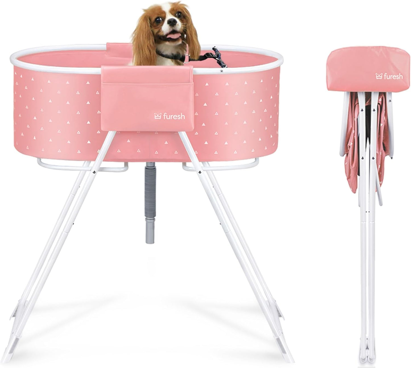 Furesh Little Dipper Dog Bath Tub and Wash Station for Bathing Shower and Grooming, Elevated Foldable and Portable, Indoor and Outdoor, for Small and Medium Size Dogs, Cats and Other Pet (Pink)