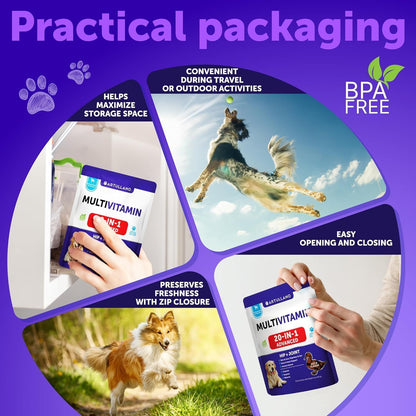 20 in 1 Dog Multivitamin + Glucosamine Chews Bundle - Chewable Vitamins for Hip & Joint Support, Immunity, Mobility, Skin & Digestion - Chondroitin, MSM