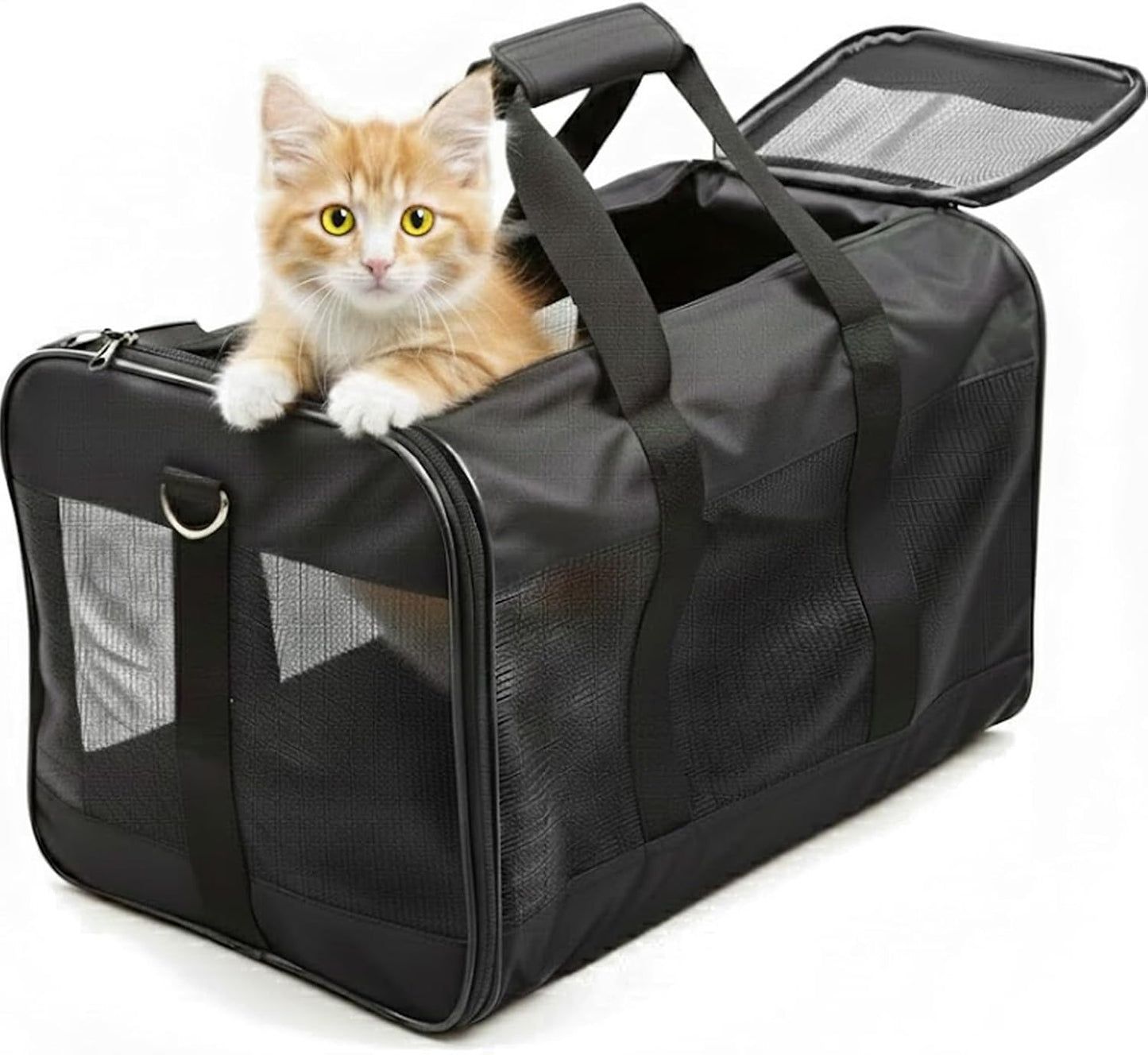 Simple Deluxe Airline-Approved Cat Carrier, 17" x 12" x 12", Soft-Sided Pet Carrier for Cats, Small Dogs, Kittens & Puppies up to 17 lbs, Durable & Collapsible Travel Carrier, Black