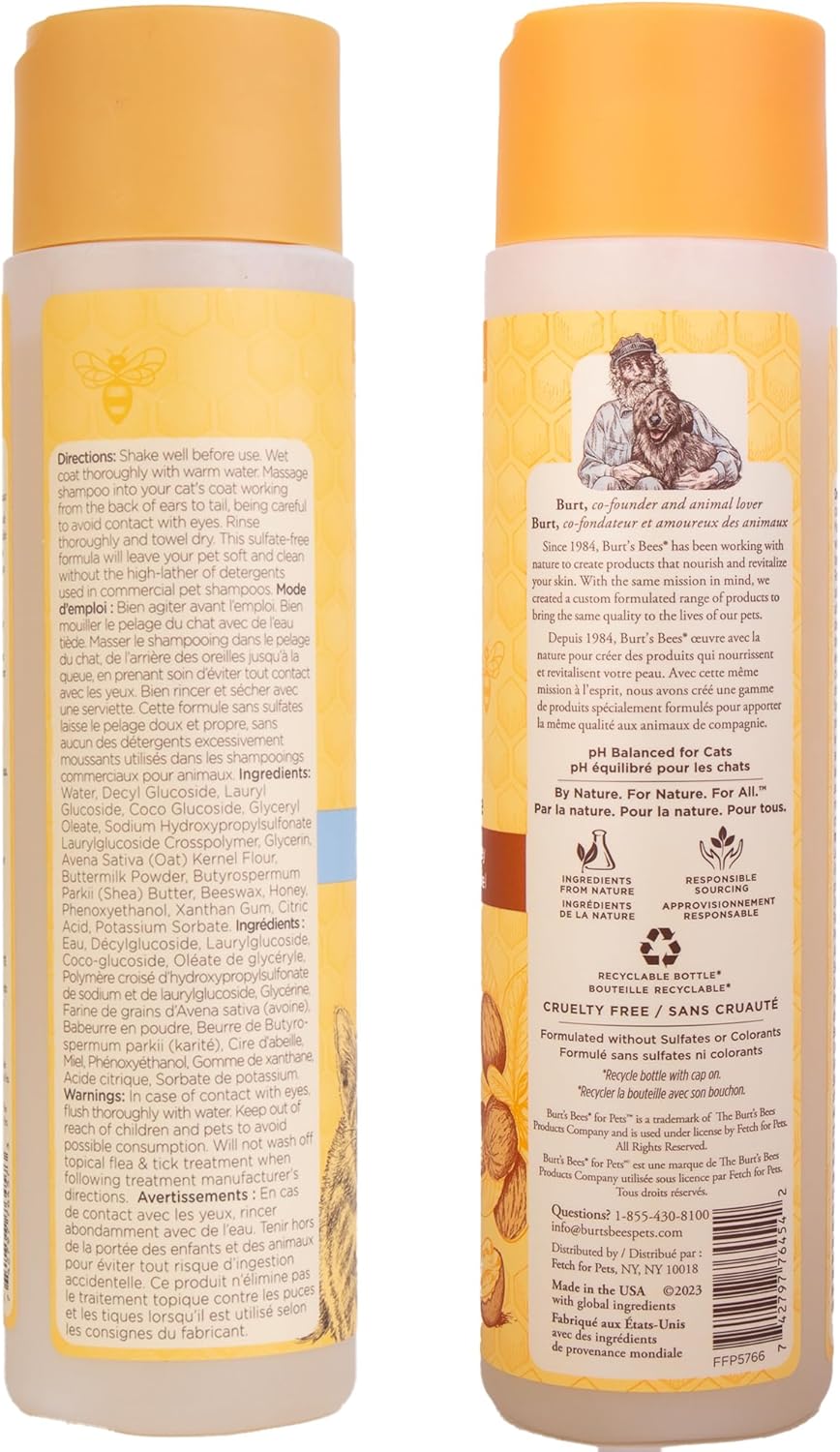 Burt's Bees for Pets Tearless Kitten Shampoo & Hypoallergenic Cat Shampoo | Gentle Cat Grooming Set with Buttermilk, Shea Butter & Honey | 99%+ Natural Origin Formulas | 10 Fl Oz Each