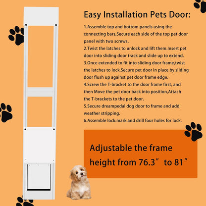 Cat Dog Door Insert for Sliding Patio Door - Easy to Install for Rentals and Apartments with Lockable Weather Proof Panel - Adjustable Height 76.38" to 81.1" Black