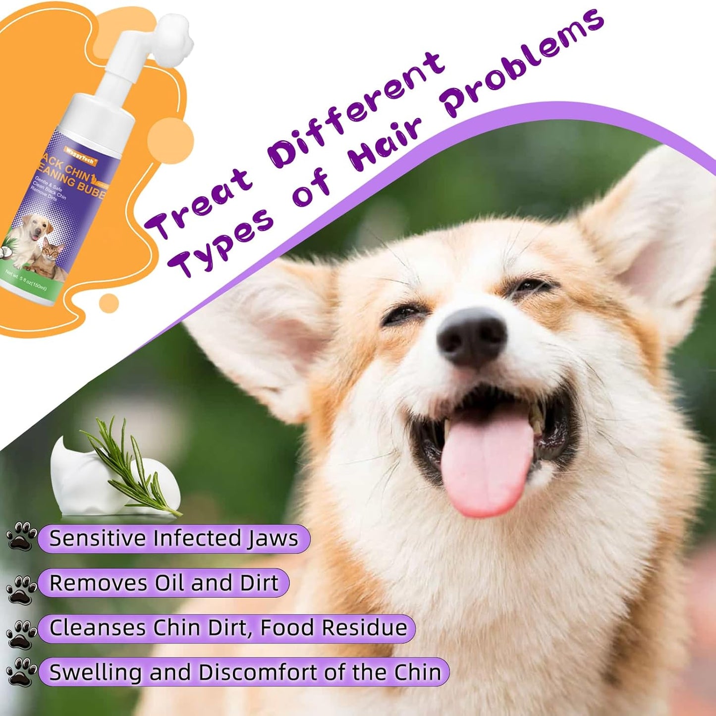 Cat Black Chin Cleaner 5fl.oz, Cruelty-Free Cat Acne Chin Treatment with Soft Silicone Brush Head, Removes Feline Blackheads, 2 in1 Hair Health Cleaner-Oil | Dirt-(White)