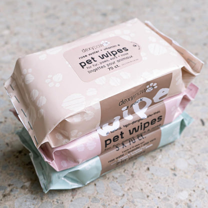 Pet Cleansing Wipes - 3 Packs (70ct Each) - Aloe-Lavender-Rose Water - Wet Wipes for Dogs & Cats, Fur-Paws-Face, Natural Pet Safe Grooming