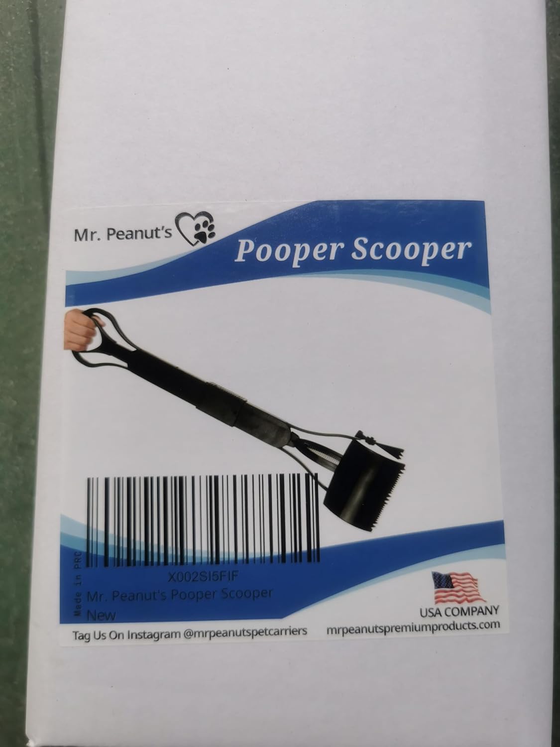 Mr. Peanut's 32" Tall Profile Pooper Scooper, Heavy Duty ABS Frame & Bin, Durable Double Spring Clamp, Lightweight Design, Simple One Step Assembly