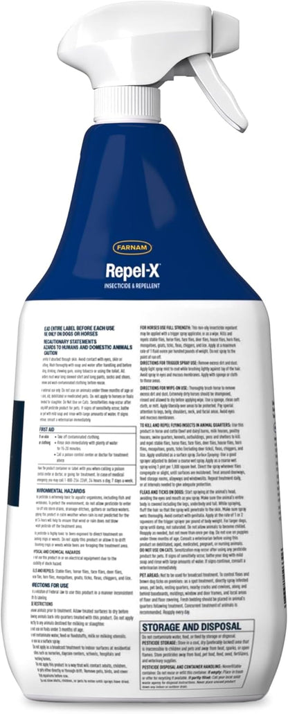 Farnam Repel-X Insecticide & Repellent Water-based Fly Spray for Horses, Dogs and Premises, 32 Ounces