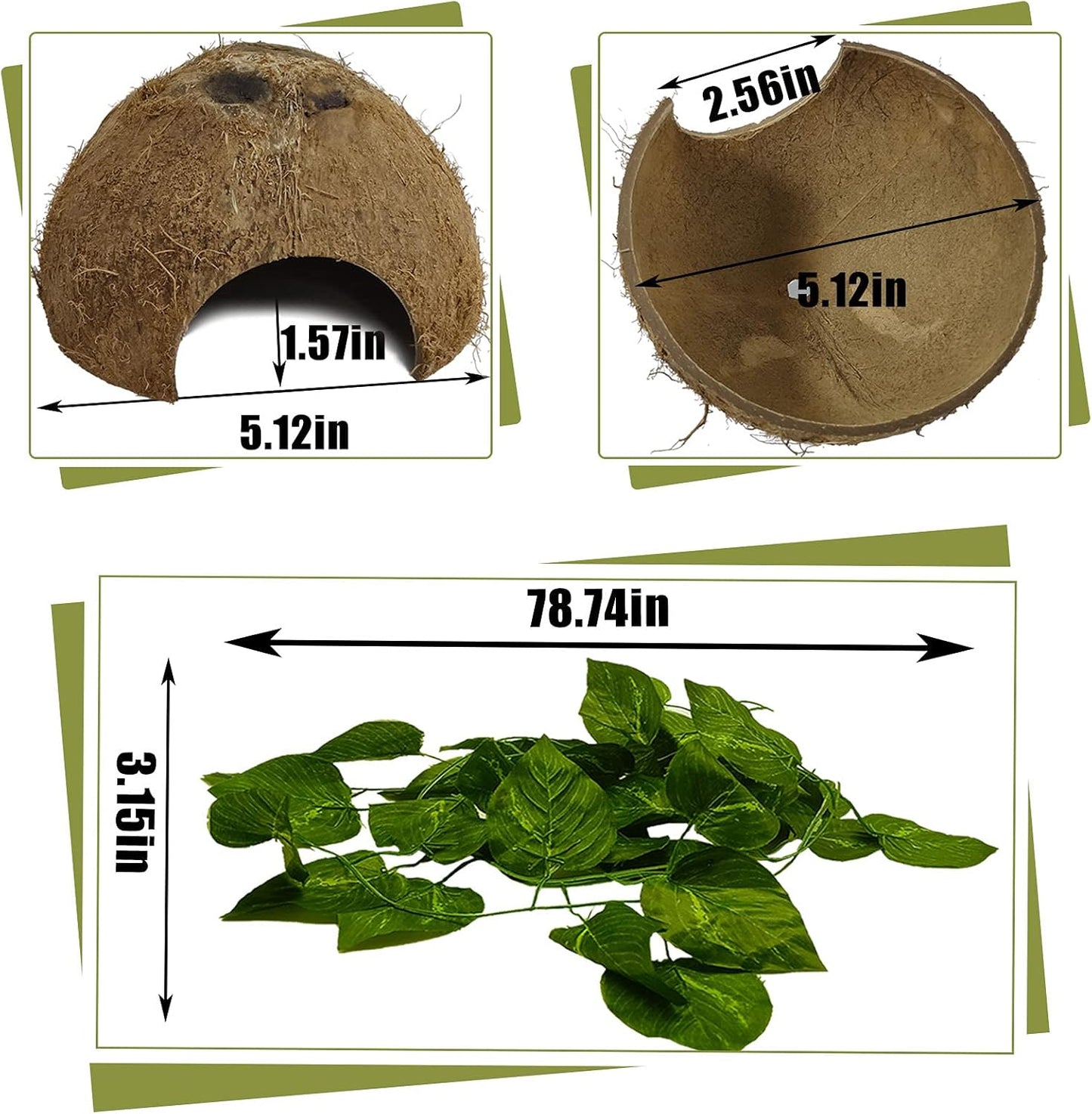 Hamiledyi Reptile Hide Box Gecko Hideout Cave with Sink Humidifier and 4 Pcs Reptile Hideouts Natural Coconut Shells Hut Hermit Crab Climbing Toys for Spider Snake Chameleon