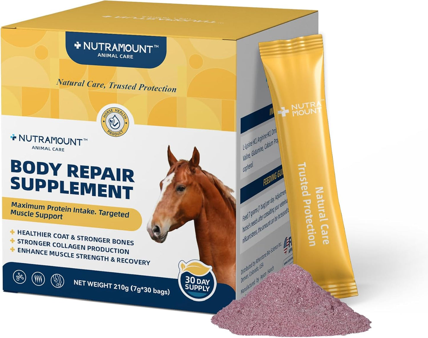 Equine Muscle Builder Supplement – Amino Acids for Muscle Gain, Topline Support & Faster Recovery, Performance Horse Body Repair Powder, 30-Day Supply