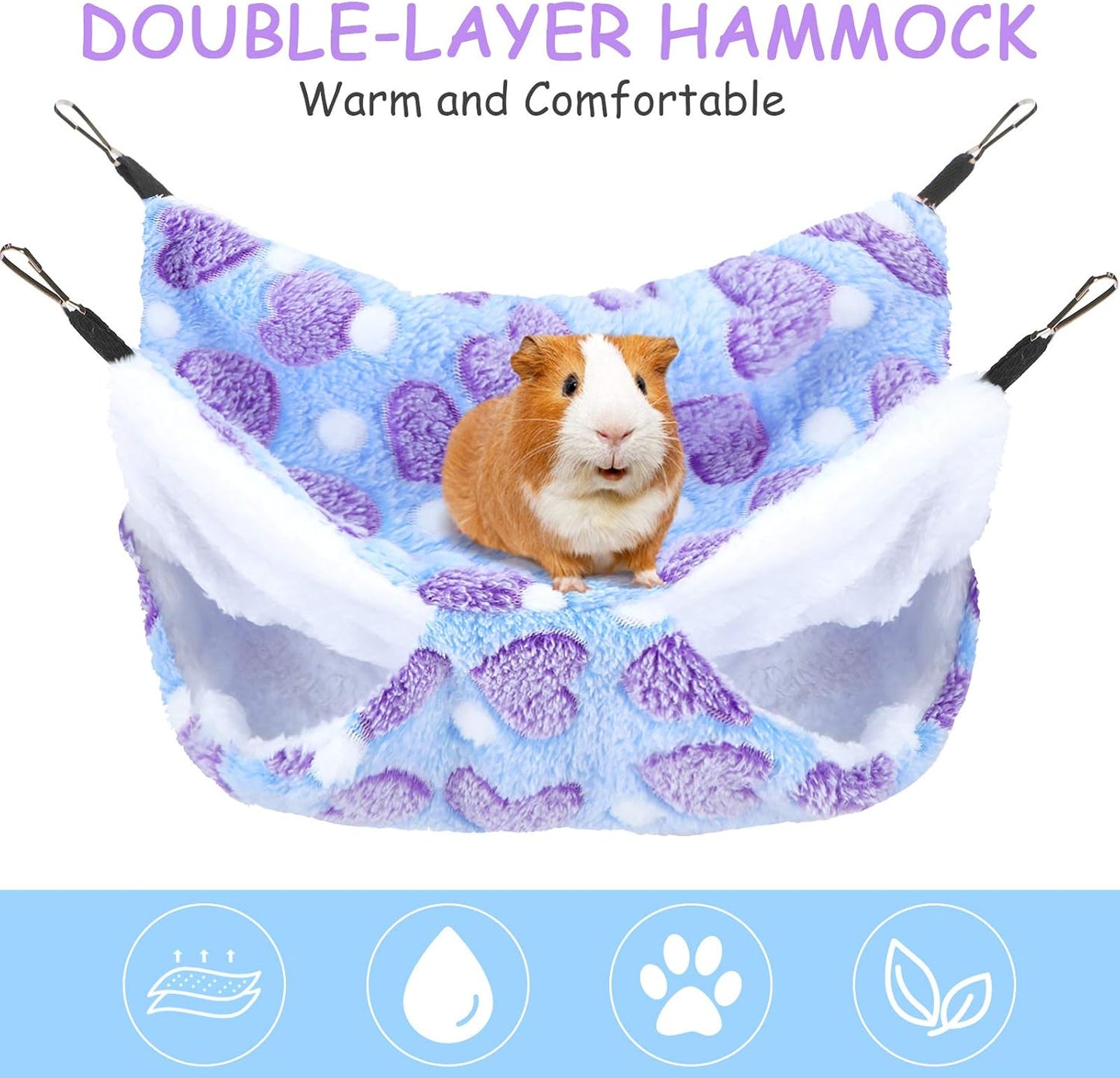 BOAO 2 Pcs Guinea Pig Rat Hammock Guinea Pig Hamster Ferret Hanging Hammock Accessories for Small Animals Chinchilla Parrot Sugar Glider Ferret Squirrel (Purple, Coffee Color, Heart Pattern)