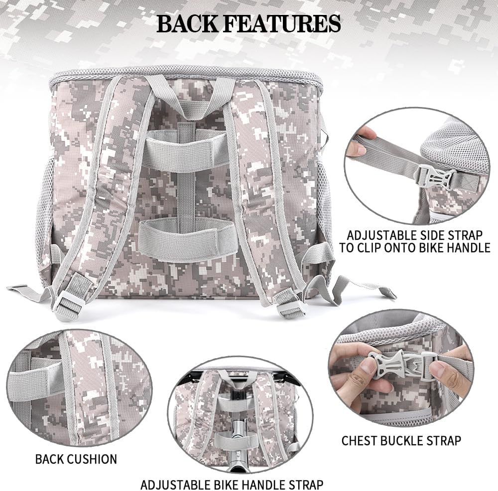 Dog Bike Basket, Pet Bicycle Carrier, Dog Car Seat with Safety Rope, Adjustable Shoulder Strap Portable Breathable Bicycle Basket Bag for Dogs and Cats Up to 15lbs