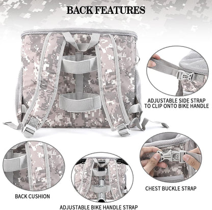 Dog Bike Basket, Pet Bicycle Carrier, Dog Car Seat with Safety Rope, Adjustable Shoulder Strap Portable Breathable Bicycle Basket Bag for Dogs and Cats Up to 15lbs