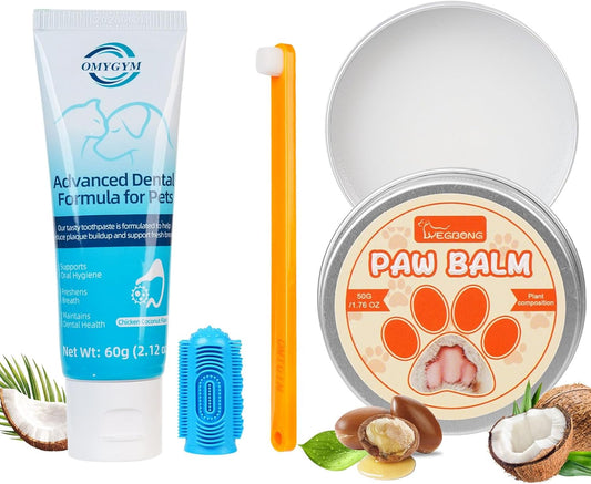 Professional Pet Toothpaste for Cats & Dogs - Toothpaste & Tooth Brushing Kit - Plaque Control - Coconut Chicken Flavor, 2.1oz - Safe Oral Care for Dogs & Cats (Pet Toothpaste Set)