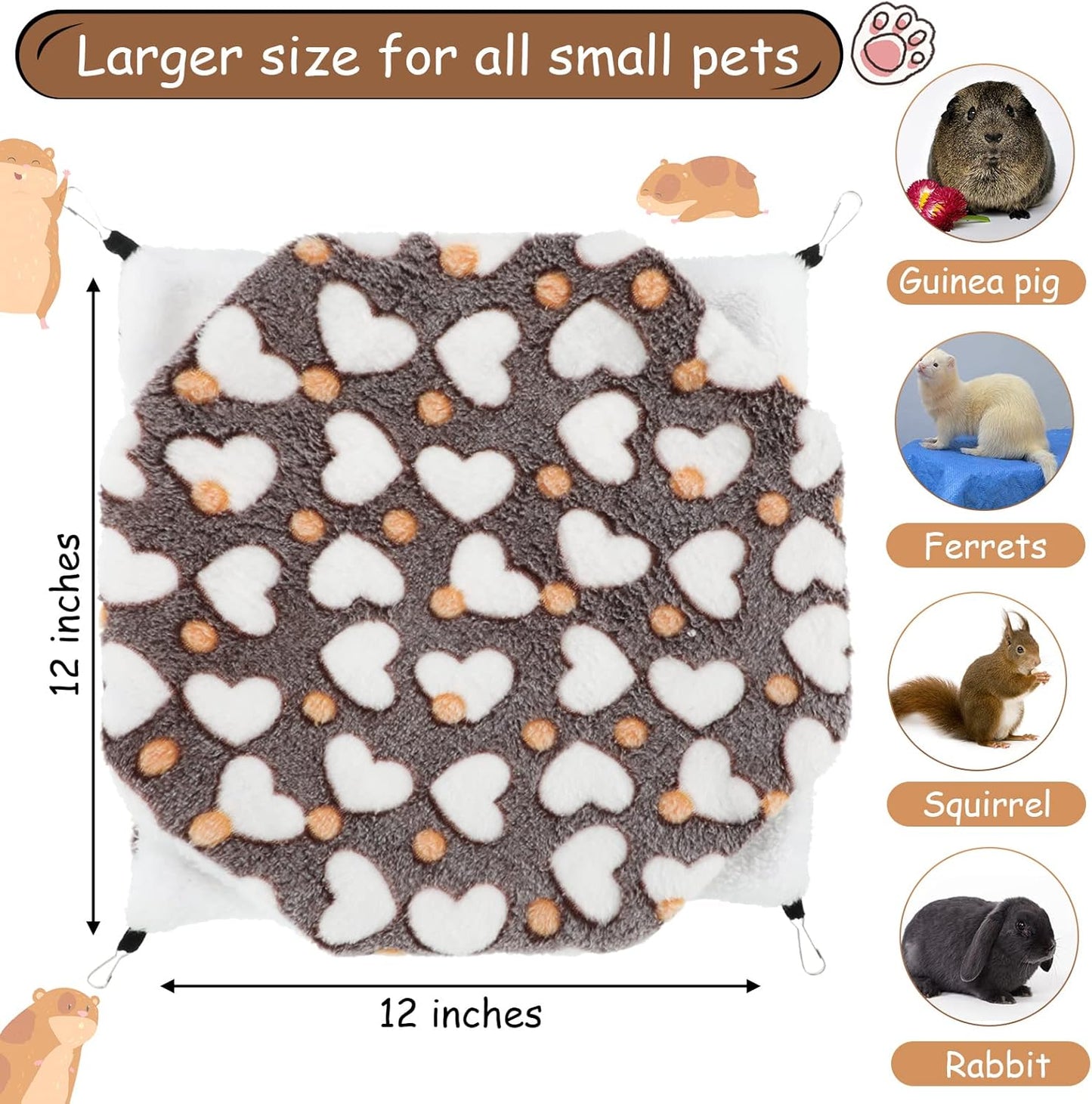 BOAO 2 Pcs Guinea Pig Rat Hammock Guinea Pig Hamster Ferret Hanging Hammock Accessories for Small Animals Chinchilla Parrot Sugar Glider Ferret Squirrel (Purple, Coffee Color, Heart Pattern)