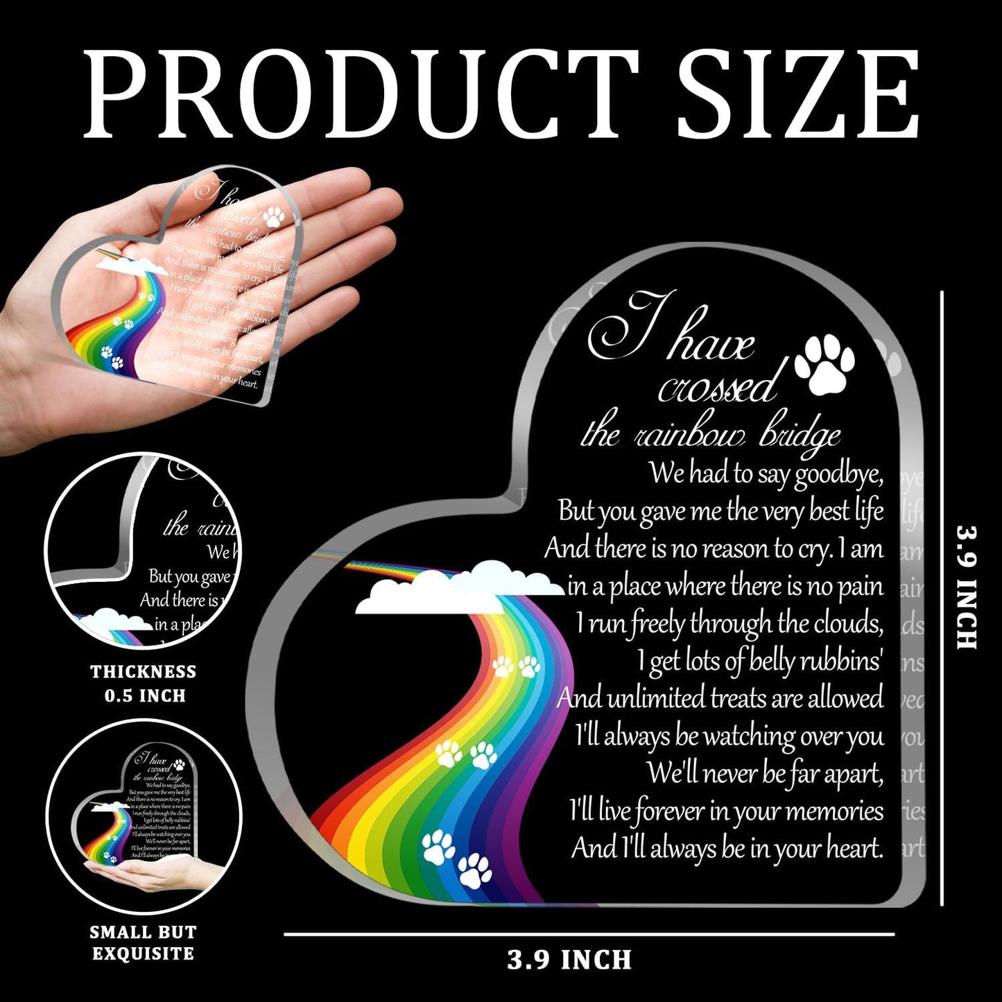 Pet Memorial Gifts, Sympathy Gift for Loss of Dog Cat, Pet Memorial Acrylic Rainbow Bridge Decorations Condolences Gifts for Pet Loss Remembrance Keepsake