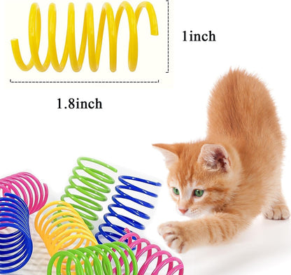 Cat Spring Toys, 16pcs Bouncy Coil Kitty Cats Spiral Spring Toy for Indoor Cats Heavy Interactive Cat Toys Springy Chew Toys Springs Cat Toy for Biting, Swatting, Hunting Entertainment kitten toys