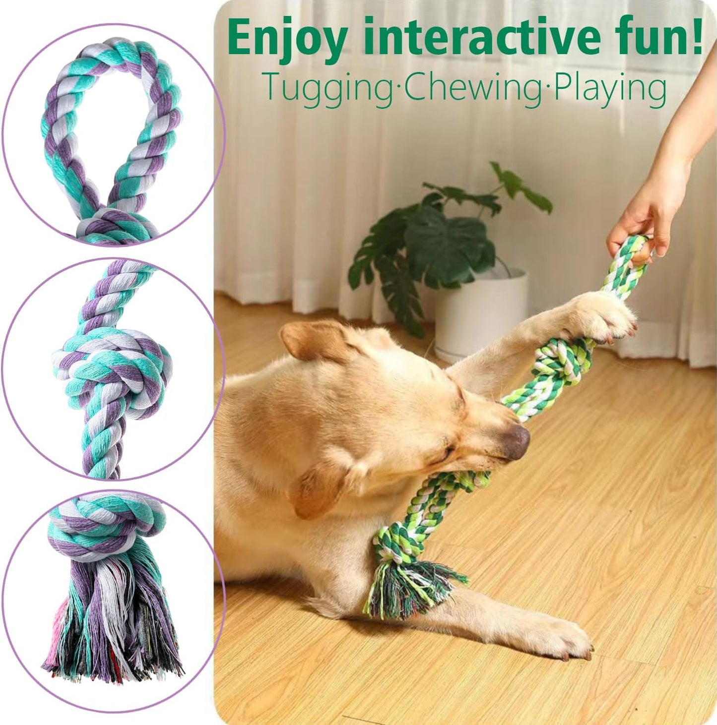 Dog Rope Toy, 2 Pcs Indestructible Dogs Toys, Dog Chew Toys for Aggressive Chewers, Tough Puppy Teething Chew Toys for Boredom, Dental Cleaning Tug of War Dog Toy, Great for Small to Large Breed