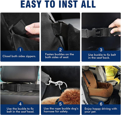 Dog Car Seat Pet Booster Seat Pet Travel Safety Car Seat,The Dog seat Made of Materials is Safe and Comfortable, and can be Disassembled for Easy Cleaning (Brown)