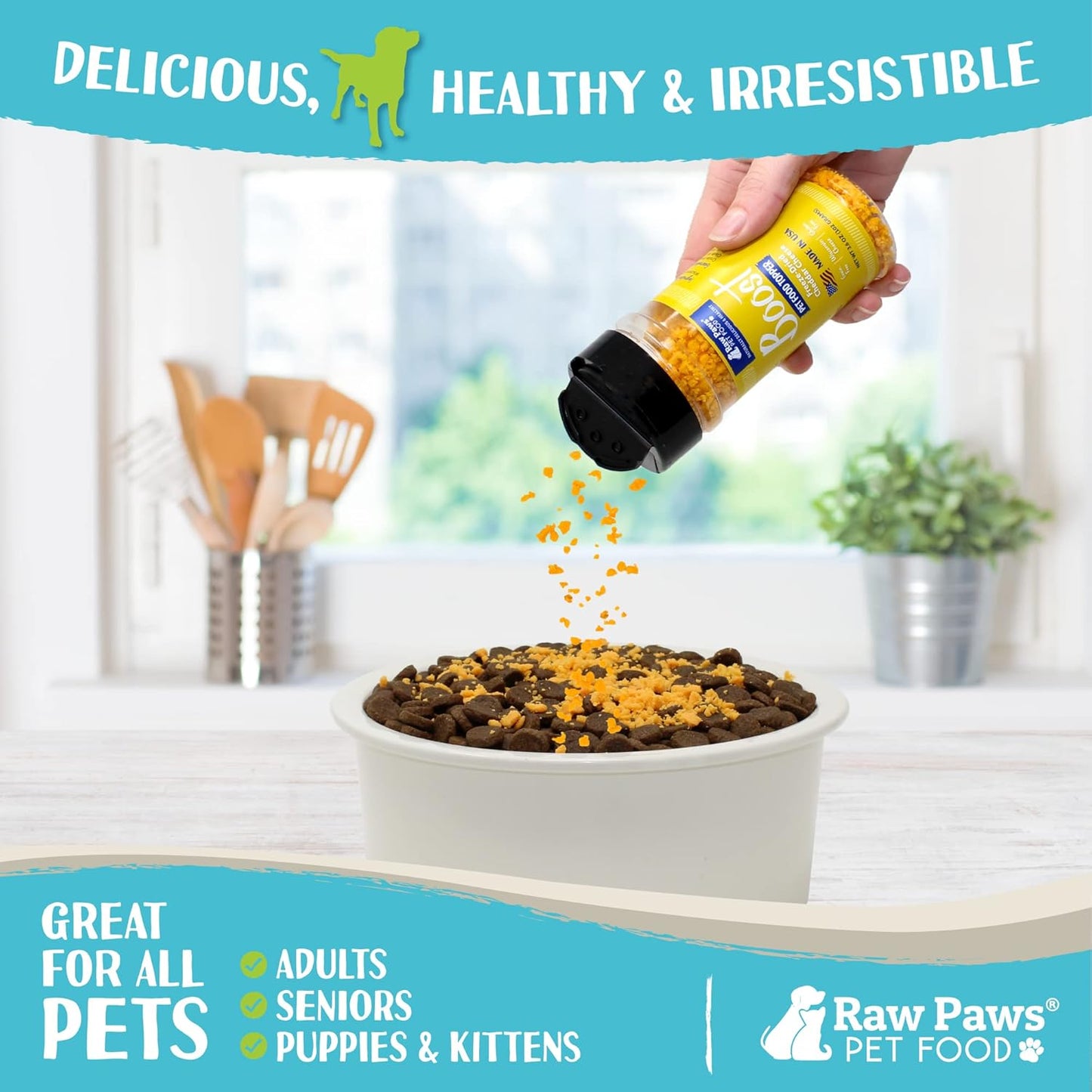 Raw Paws Boost Pet Food Topper Freeze-Dried Cheese, 3.6-oz - Made in USA - Dog Food Toppers for Picky Eaters - Dog Cheese Treats Dog Food Seasoning - Meal Toppers for Dogs, Kibble Toppers for Dogs