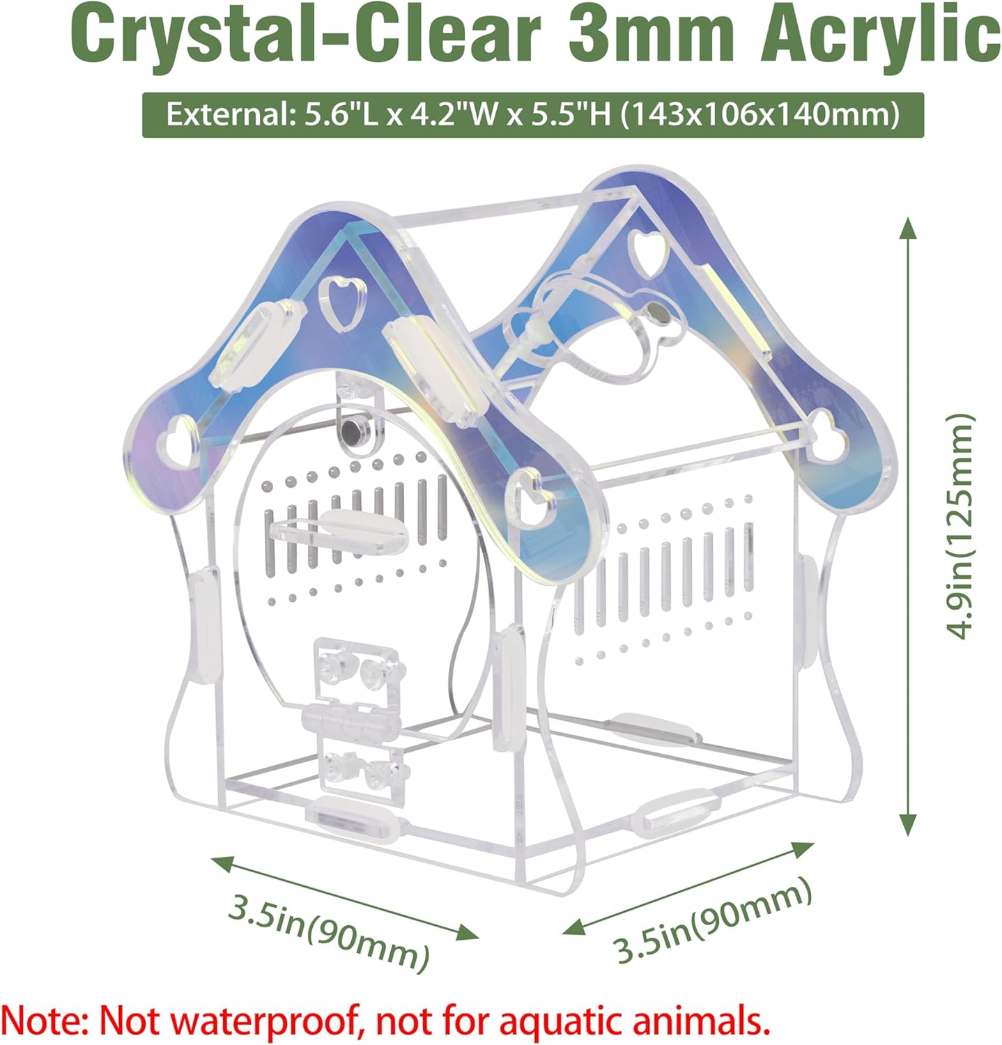 Magnetic Acrylic Jumping Spider Enclosure with Mushroom House, Easy-Feed Hole & Front Opening – Terrarium for Tarantula, Mantis, Beetle, Gecko, Hermit Crab, Reptile Habitat