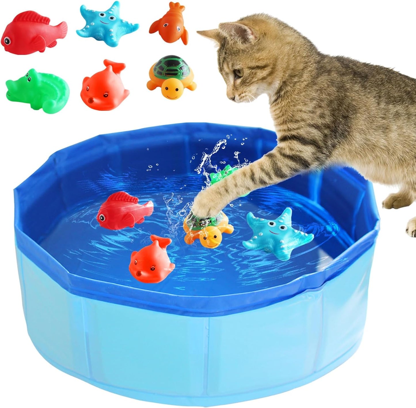 Obfuscate Cat Pool Toy,Portable Cat Water Toy with Interactive Fish Toys,Engaging Interactive Cat Toys for Indoor Cats,6 PCS Blue Set for Bored Cats