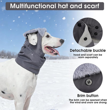 Kuoser Dog Winter Hat & Scarf Set, Pet Winter Warm Hooded Neck Gaiter, Dog Cold Weather Protection Neck Warmer with Fleece Lining