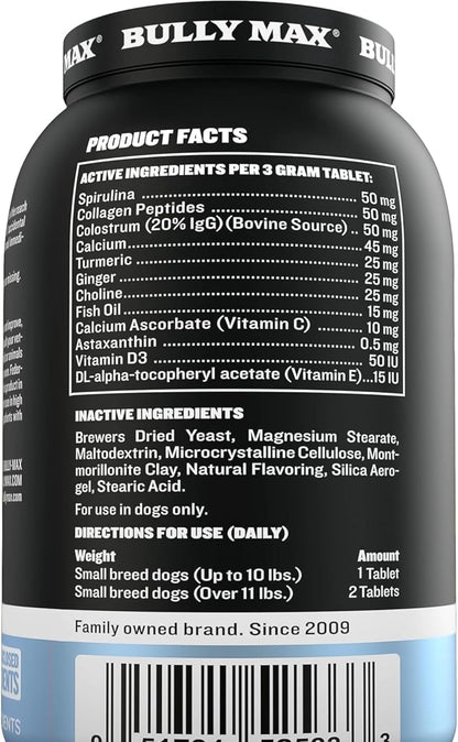 Bully Max Small Breed Dog Immune Support Tablets - Chewable Multivitamin Immunity Booster Supplement for Puppy & Adult Dogs - Pet Vitamins with Astaxanthin, Colostrum, Turmeric - 30 Tabs (2 Bottles)
