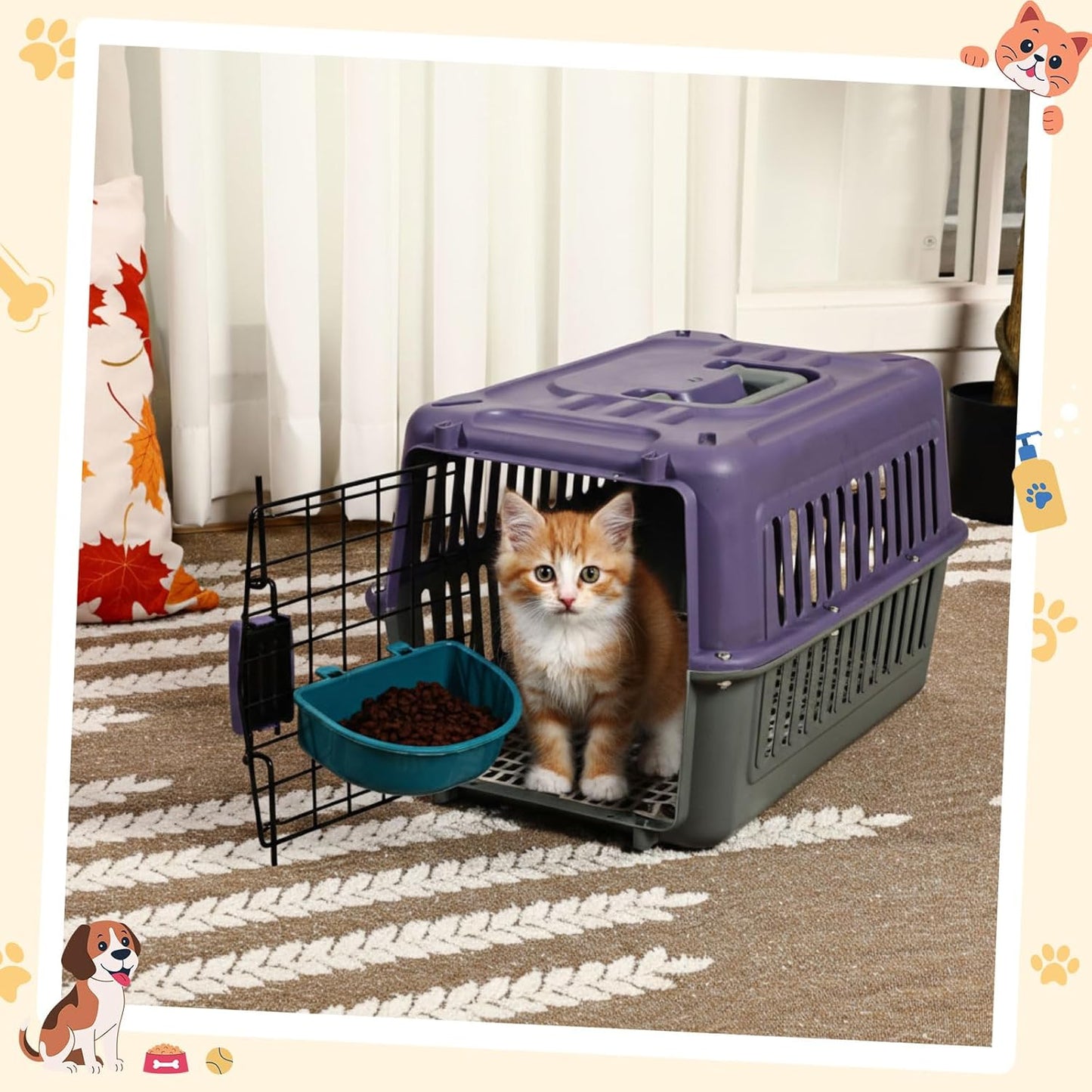 2 Set 17.5" Hard-Sided Travel Pet Carriers for Small Dogs and Cats Plastic Dog Crate Cat Kennel with Door, Ventilation and Security Lock Portable Carrier for Car Airline Travel,Up to 13Lbs(Purple)