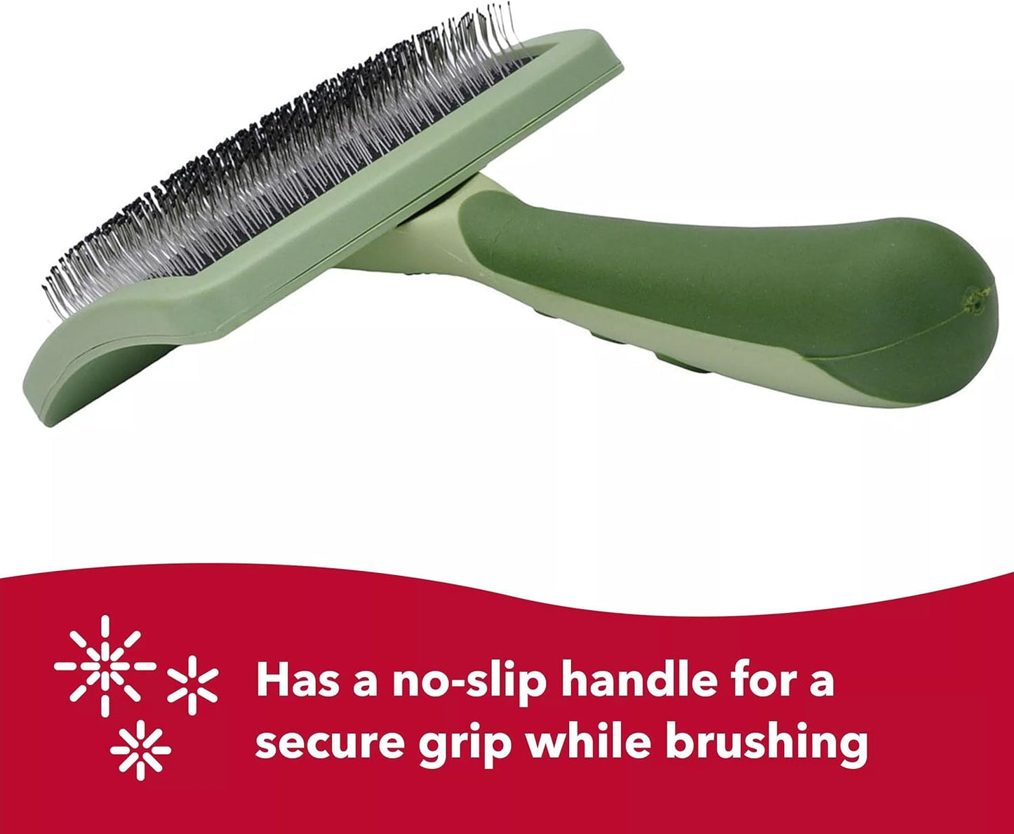 Coastal Dog Slicker Brush, Green - Grooming & Shedding Brush for Dogs of All Hair Types - Curved Design for Easy Detangling - Non-Slip Handle, 6.75'' x 4.25''