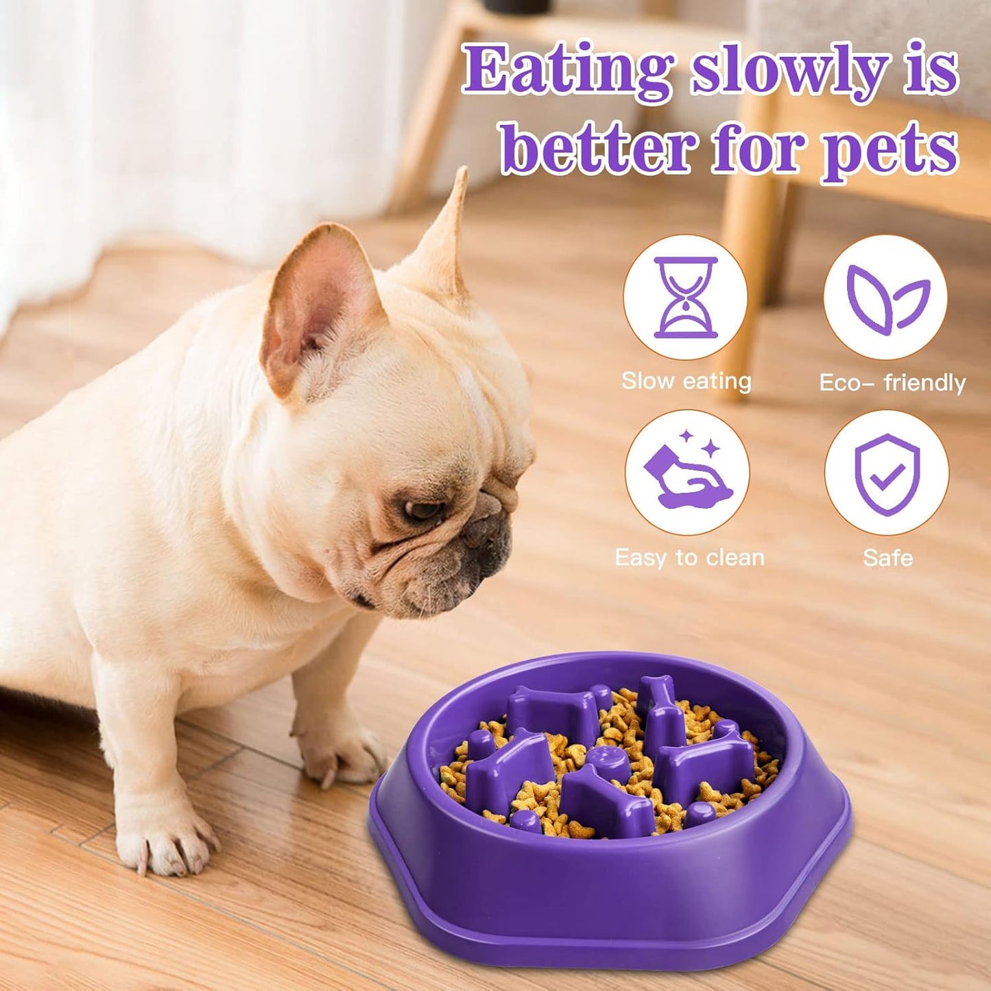 UPSKY Slow Feeder Dog Puzzle Bowl, Interactive Bloat Stop Non-Slide Lick Treat Bowl for Small Medium Dogs (Purple)