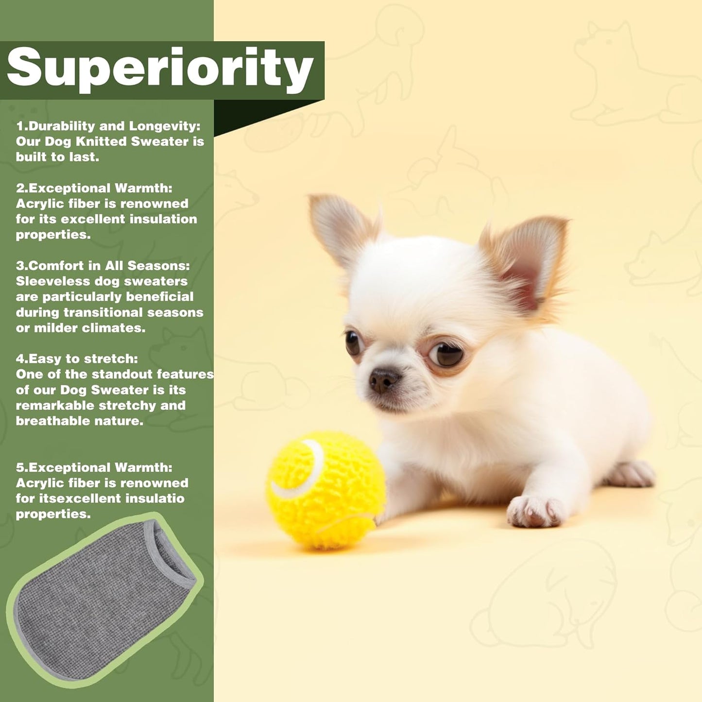 Cozy Lightweight Dog Sweaters Shirt for Small Puppies: Stretchable Beige Tank Top Attire, Perfect for Chihuahuas and Yorkies - Enhancing Comfort and Playfulness on Chilly Days - Medium