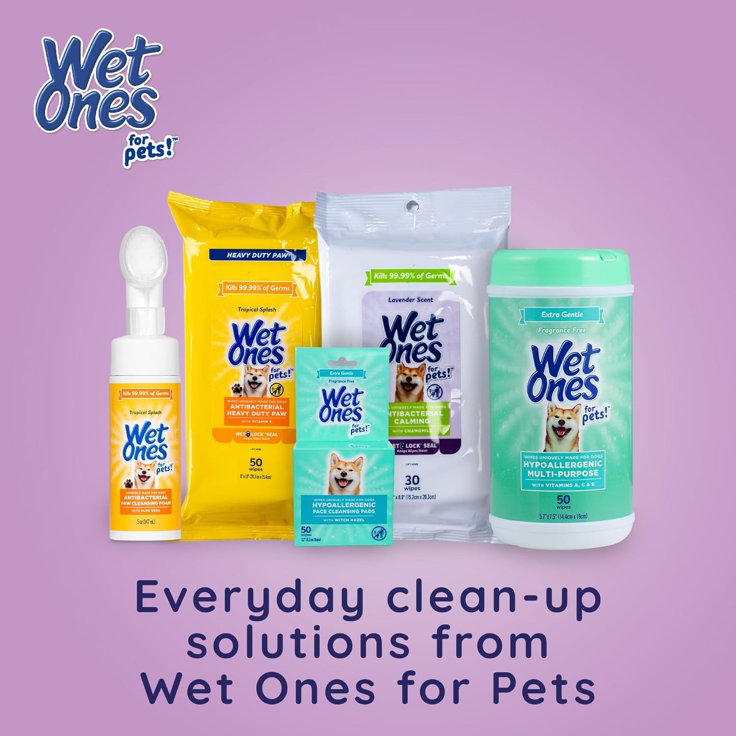 Wet Ones for Pets Antibacterial Calming Wipes with Chamomile, Lavender Scent - Dog Cleaning Wipes - Scented, Durable and Disposable Dog Wipes for Paws, 30 Count
