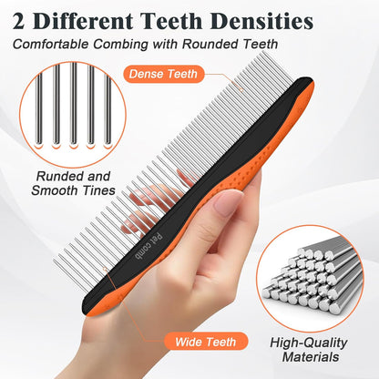 2PCS Self Cleaning Slicker Brush & Dog Comb - Skin Friendly Deshedding Grooming Tool for Dogs, Cats and Small Animals, Professional Deshedding Dematting Tool for Long and Short Haired Pets (Orange)