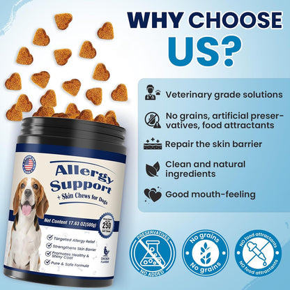 Dog Allergy Chews for Itchy Skin Relief and Immune Support,500PCs Probiotic and Antioxidant Formula for Dogs,Helps Repair Skin Barrier Function,Allergy Relief Chewable Tablets for Dogs