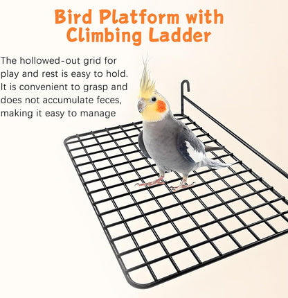 BNOSDM Wooden Long Bird Ladders and 4 PCS Black Bird Perches Platform for Birds