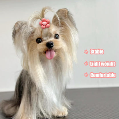 20 Pcs Small Dog Hair Bows with Rubber Bands Cute Puppy Bows Grooming Bowknot Topknot Flower Dog Hair Accessories for Small Dogs Girl Mix Style Handmade Hair Ties for Yorkie Shih tzu Maltese (Pink)