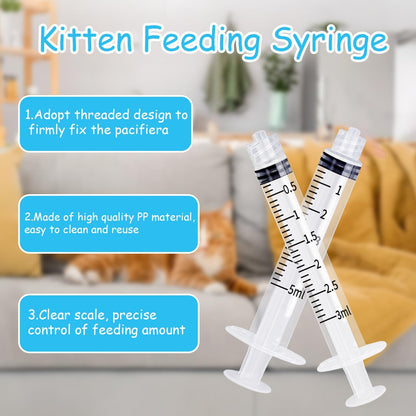 Pet Bottle Feeding Kit, Puppy & Kitten Nursing Supplies, Blue, 60ml Bottle with Anti-Choking Silicone Nipples & Syringes, Newborn Flow, Dishwasher Safe