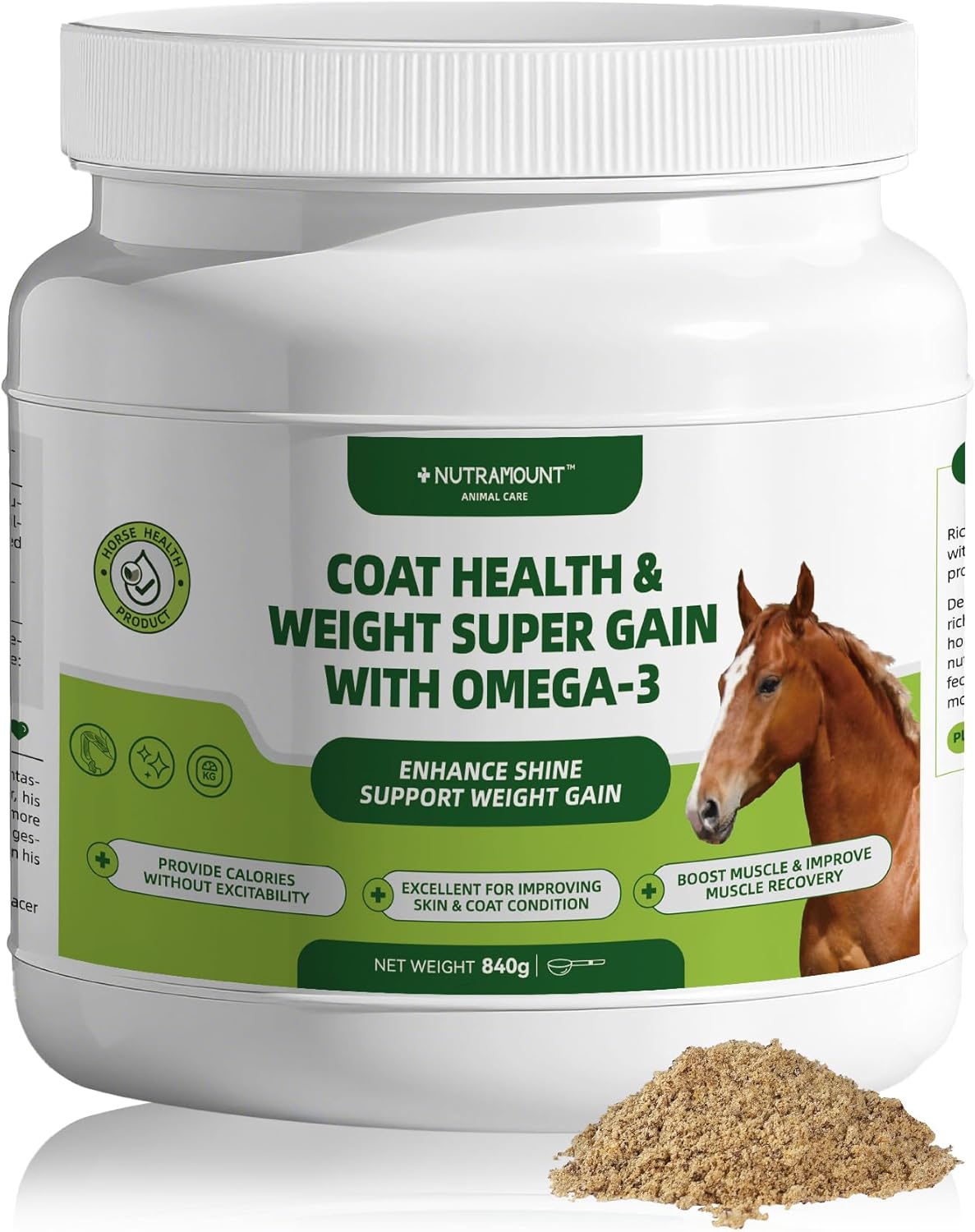 Horse Weight Gain Supplement – Omega-3 Flaxseed Formula, Natural High-Calorie Support for Healthy Weight & Shiny Coat, Easy-to-Digest High-Fat Horse Supplement – 840g