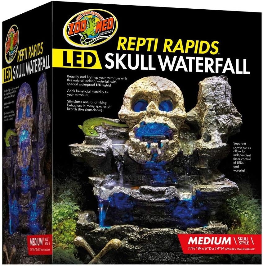 Zoo Med Repti Rapids LED Skull Waterfall Natural Rock Reptiles Terrariums Medium