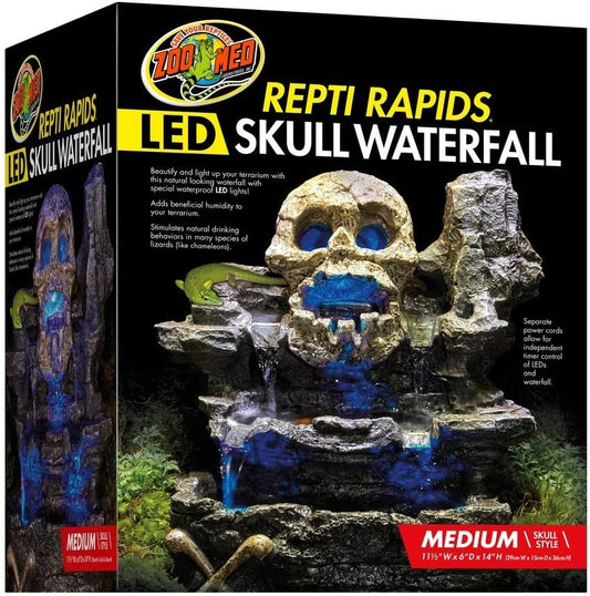 Zoo Med Repti Rapids LED Skull Waterfall Natural Rock Reptiles Terrariums Medium