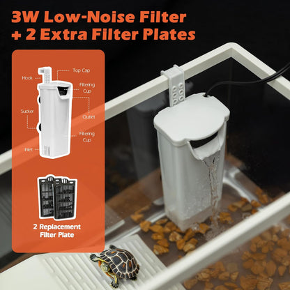 AZV Small Turtle Tank Kit,PC Starter Aquarium and Large Red Eared Slider Aquatic for Baby Tortoise,Fishes and Amphibians,Include Basking Pl